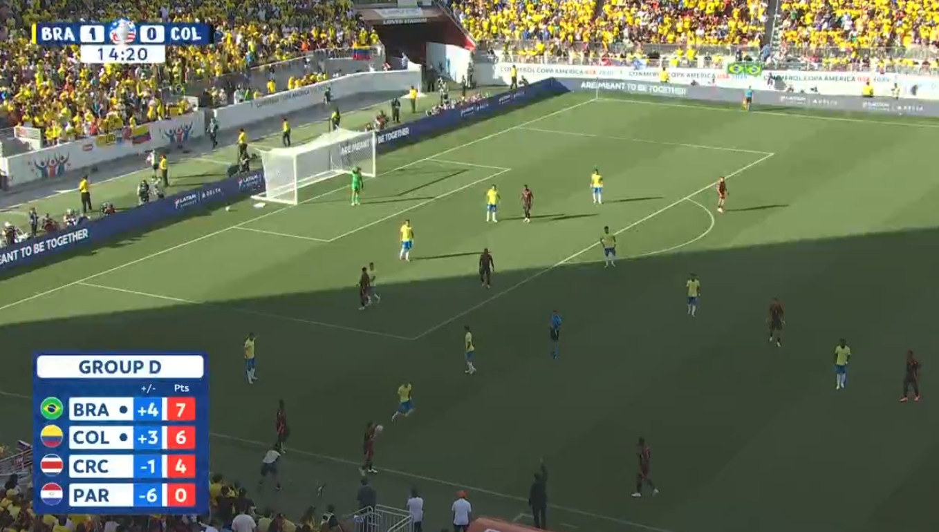D组实时积分榜：巴西升第一，避开C1乌拉圭！